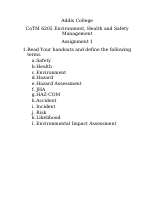 Addis College Safety and Health Assignment 1 .docx